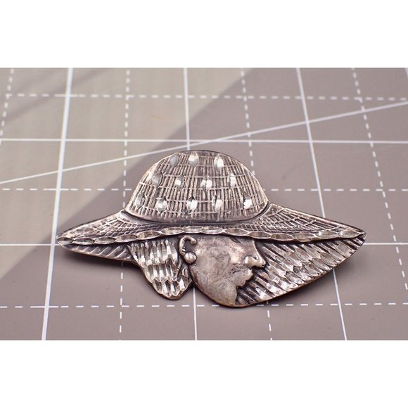 Vintage Art Deco Sterling Woman Wearing Rimed Hat - Picture 1 of 3